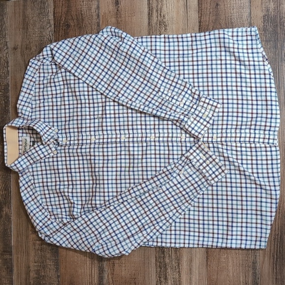 Barbour Barrell Classic Plaid Long Sleeve Button Down Size XL Corduroy Flip Cuff - Picture 2 of 9
